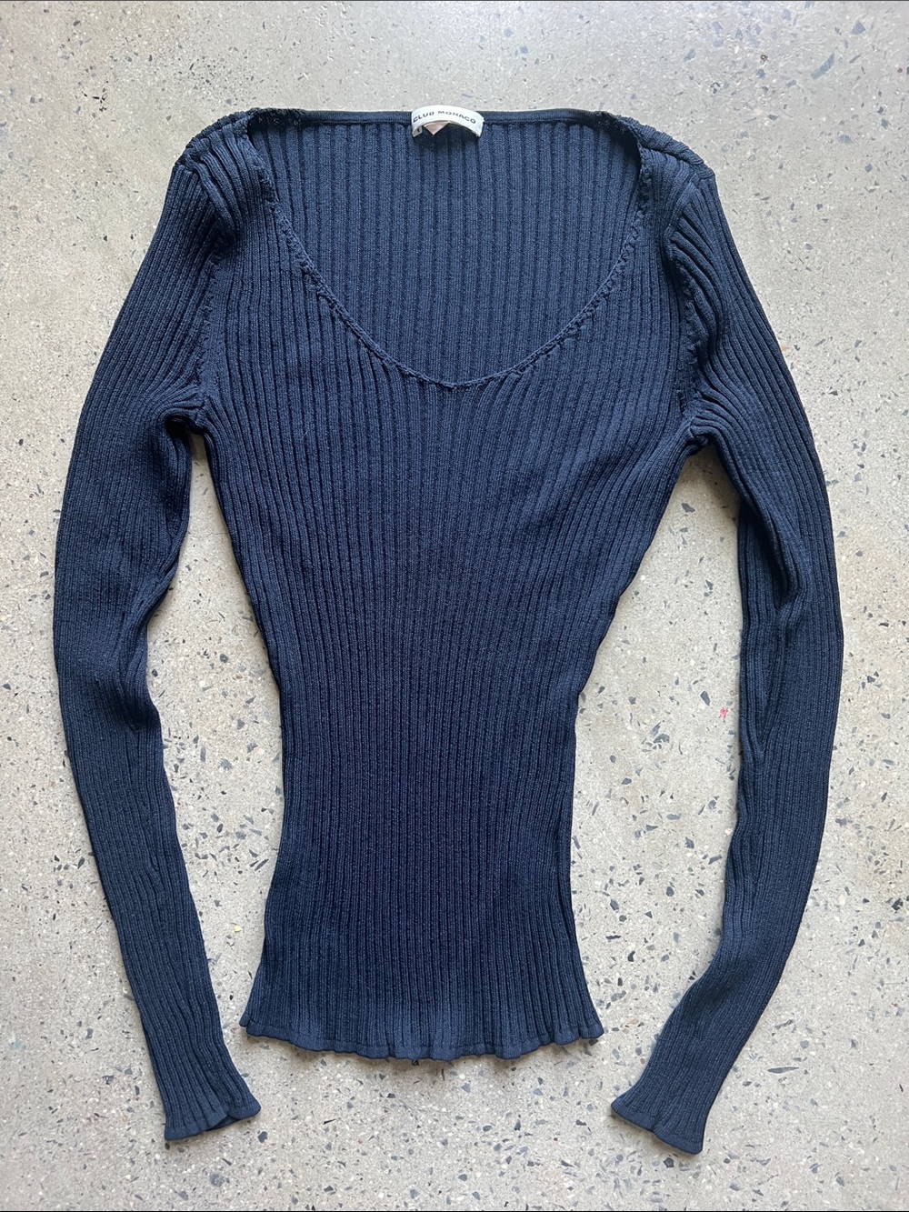 Club Monaco Navy Ribbed Scoop Neck Top